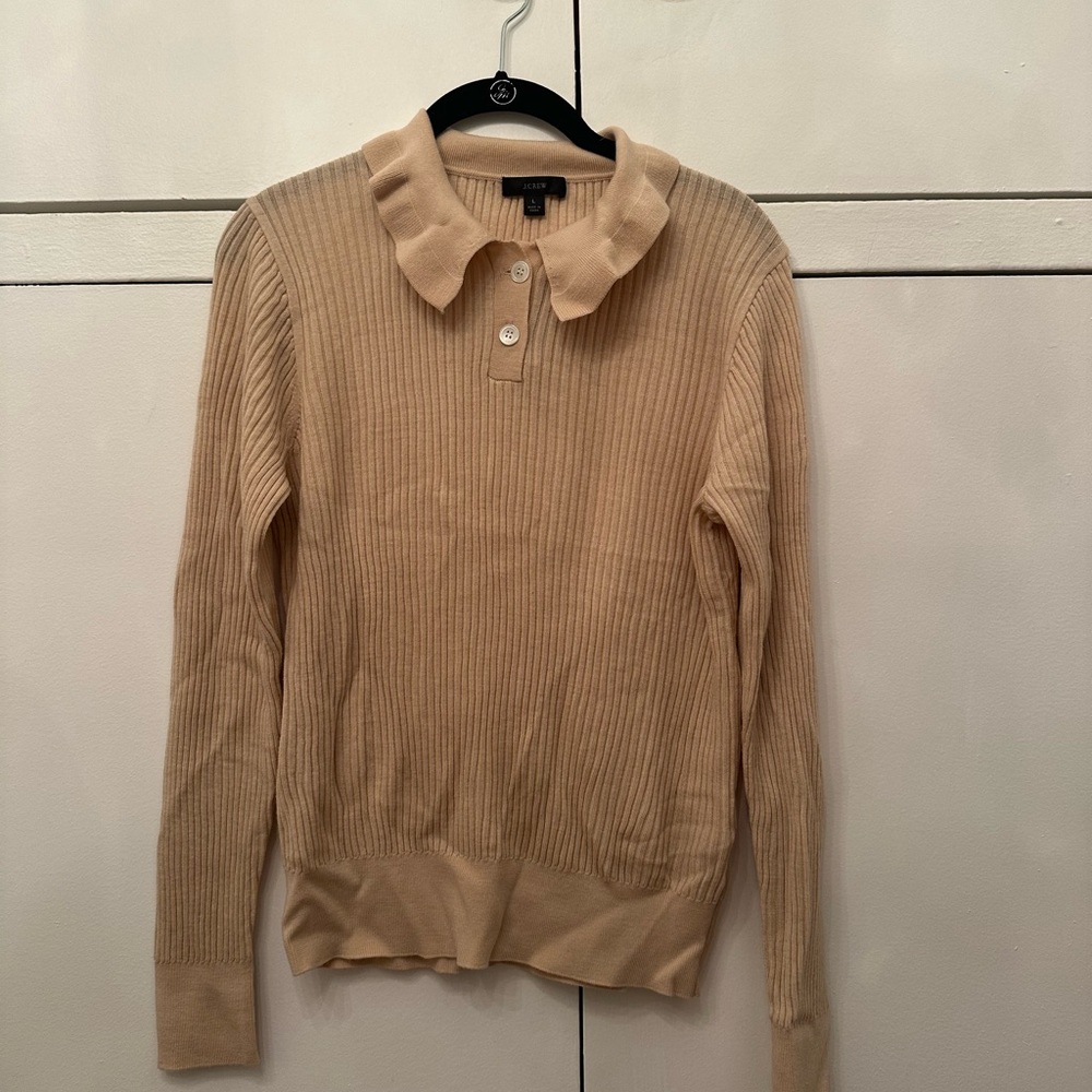 J. Crew Tan Ribbed Collared Sweater Merino Wool